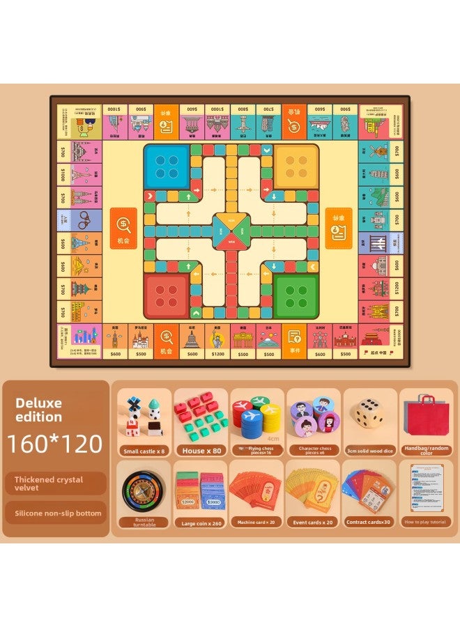 Large Rich World Tour Deluxe Edition 11 Adult Table Game Board Children Flying Chess Carpet 2 in 1